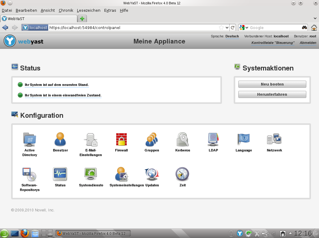 Webyast - Benutzeroberfläche