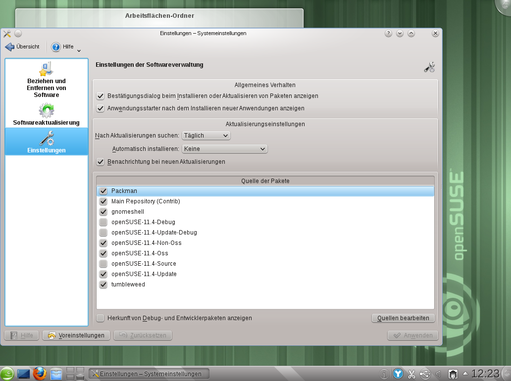 Die Bearbeitung der Quellen in KPackageKit war nicht möglich.