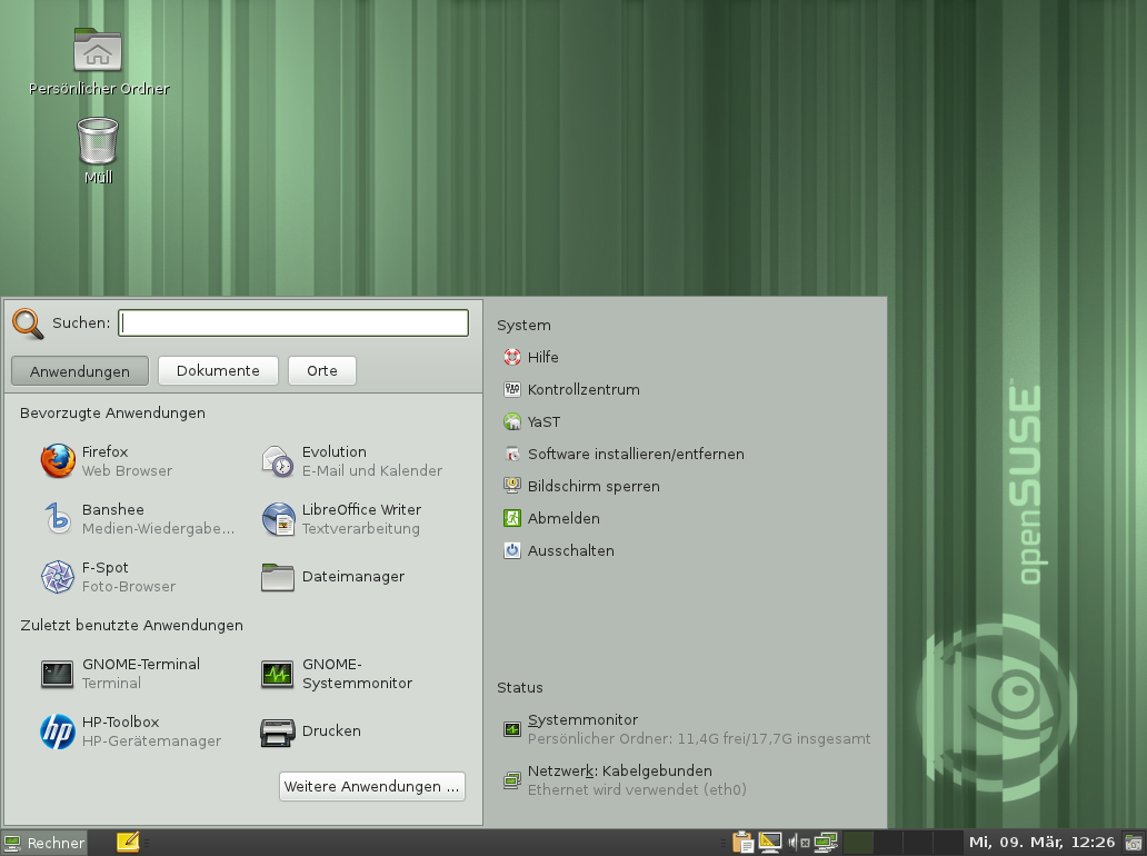 Das Startmenü von Gnome