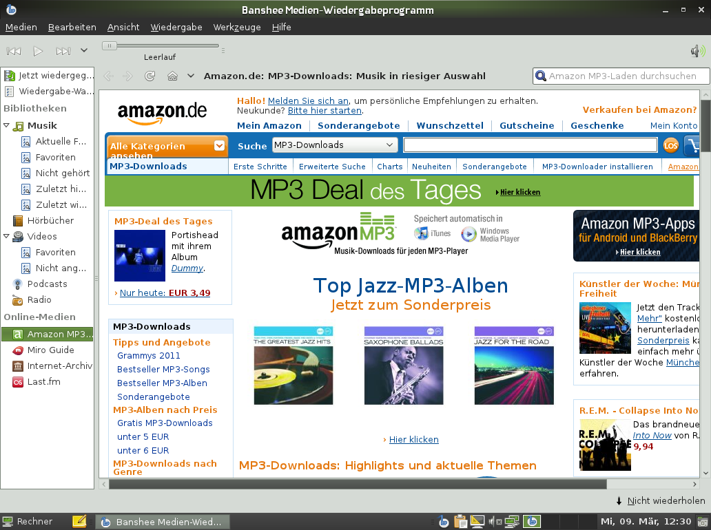Über das Plugin in Banshee können MP3-Dateien von Amazon erworben werden.