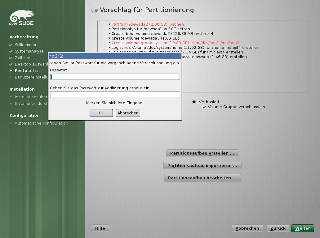 Die Verschlüsselung der LVM-Gruppe