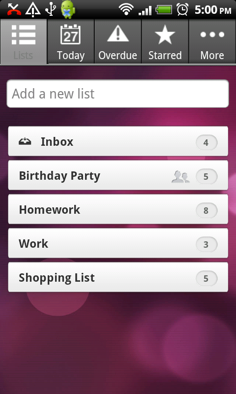 Wunderlist für Android<br>Bild: 6Wunderkinder