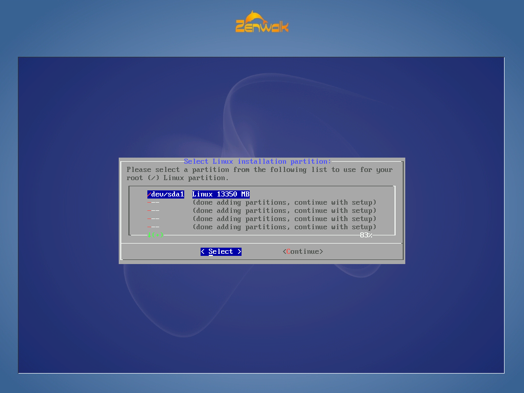 Auswahl des Einhängepunktes des Root-Verzeichnisses