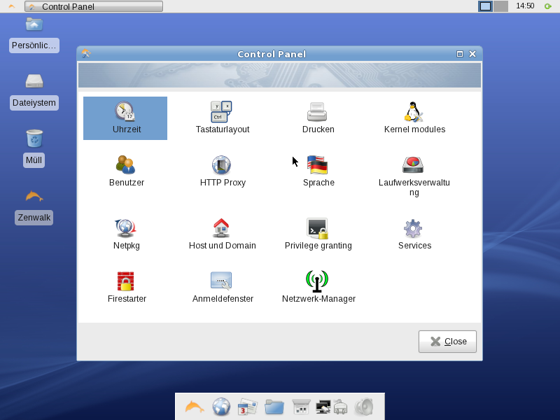 Das Kontrollzentrum von Zenwalk 7.0