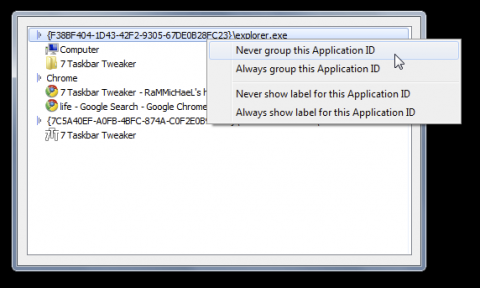 Umgruppierung von Programmen in  7 Taskbar Tweaker