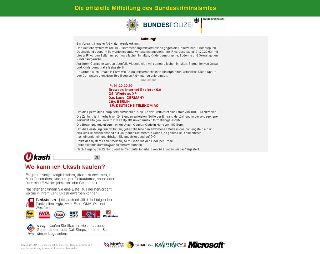 Diese Meldung ist nicht vom BKA. (Bild: Avira)
