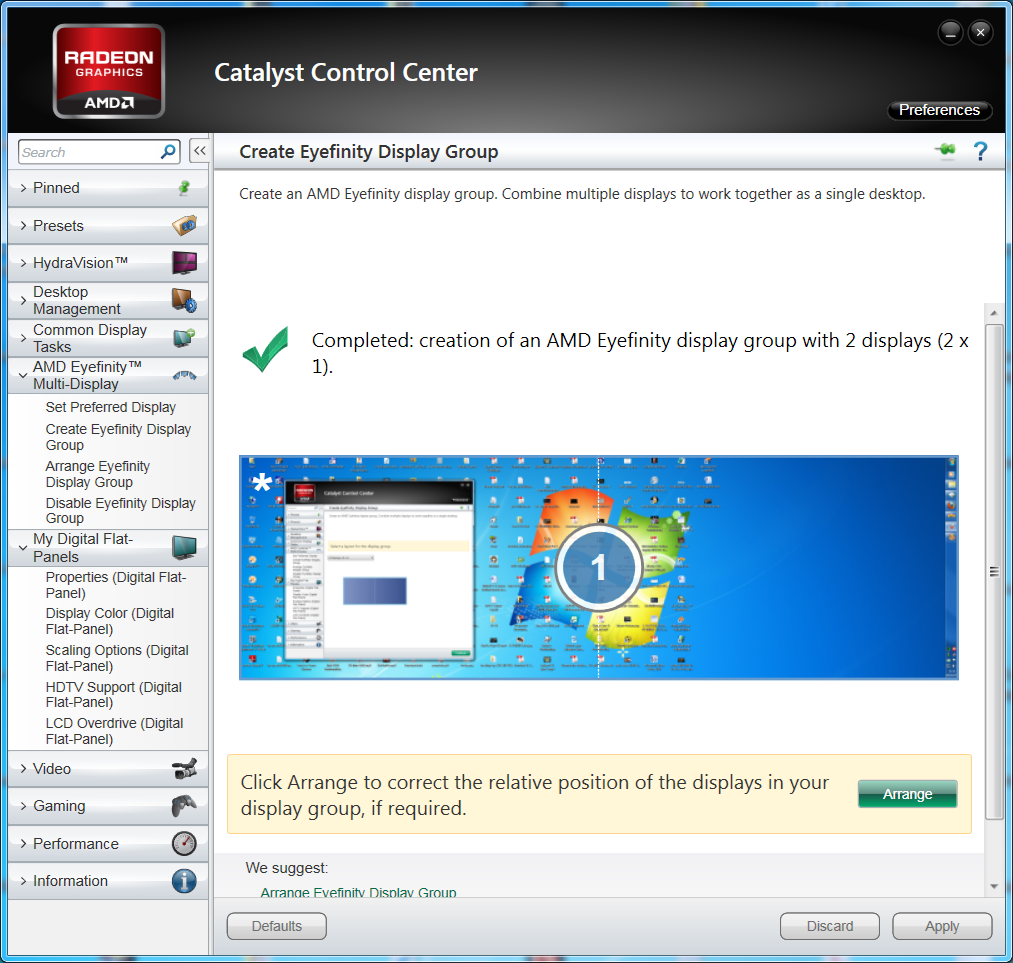 Neues Kontrollfeld für Eyefinity