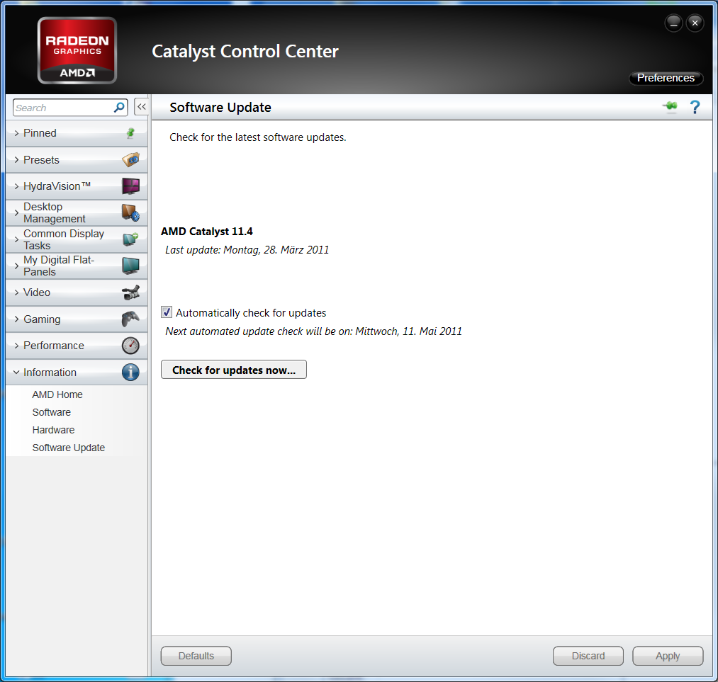 Das Control Panel sucht selbst nach Updates.