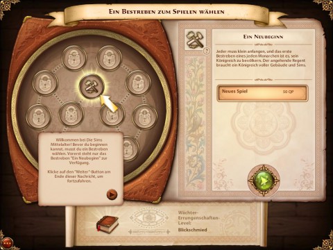 Vor dem Start w&auml;hlt der Spieler sein Begehren, also sein Ziel.