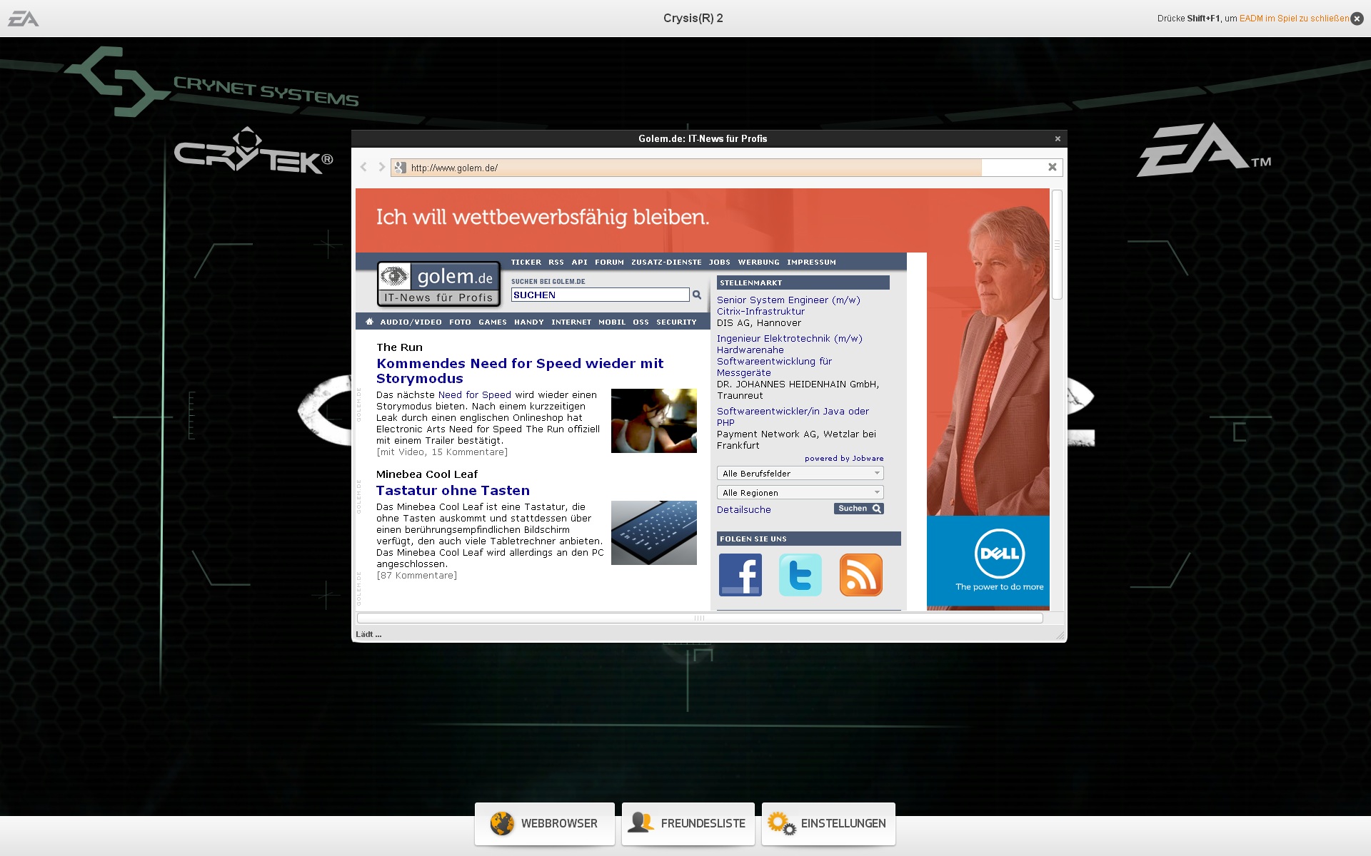 Der Ingame-Browser des EADM
