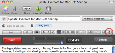 Evernote 2.1 f&uuml;r Mac OS X - Audio-Aufnahmefunktion