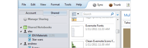 Evernote - geteilte Notizbücher