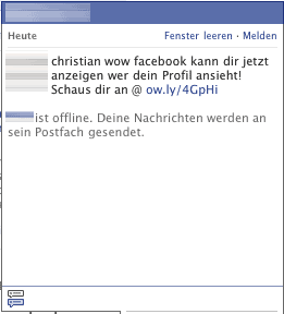 Facebook-Chat mit der Aufforderung, eine Anti-Stalker-App zu installieren