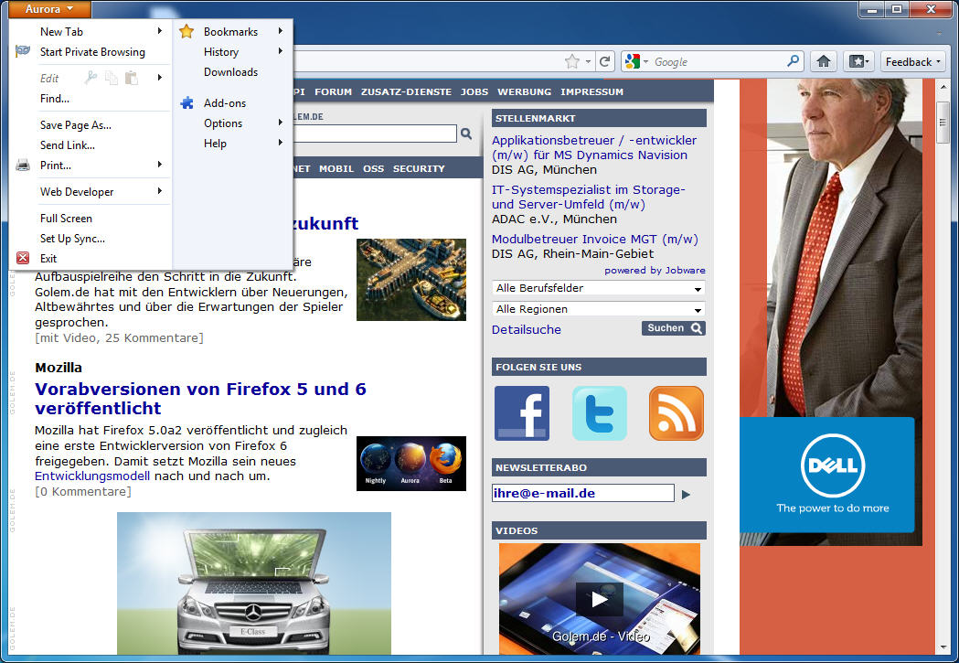 Menü-Button in Firefox 5.0a2