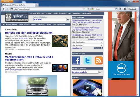 Golem.de in Firefox 5.0a2