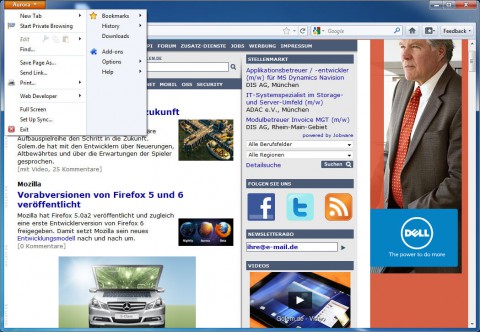 Men&uuml;-Button in Firefox 5.0a2