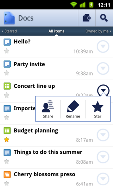 Google Docs für Android - Dokumentenübersicht