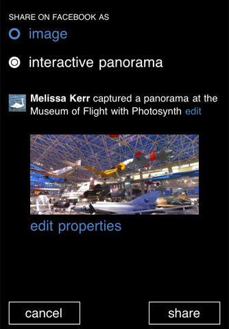Microsoft Photosynth für iOS - Weitergabe auf Facebook
