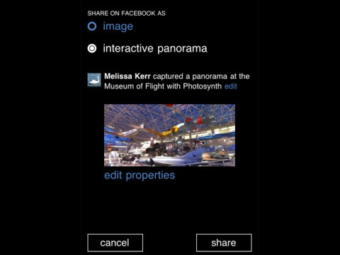 Microsoft Photosynth f&uuml;r iOS - Weitergabe auf Facebook