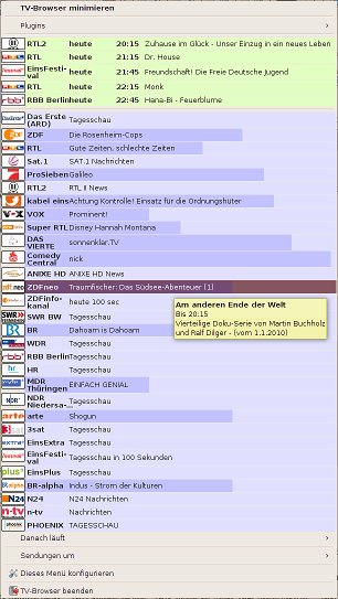 TV-Browser 3.0 - Programmübersicht im Systray