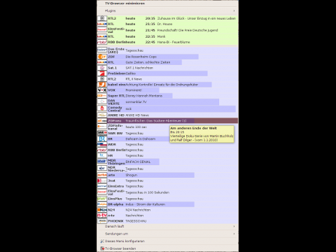 TV-Browser 3.0 - Programm&uuml;bersicht im Systray