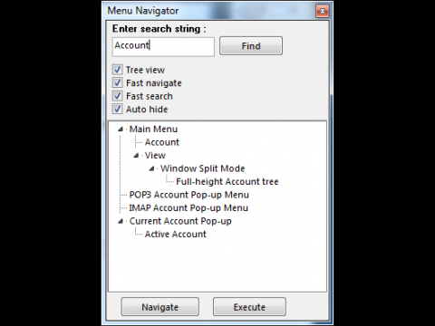 Der Menu Navigator hilft beim Auffinden von Men&uuml;eintr&auml;gen.