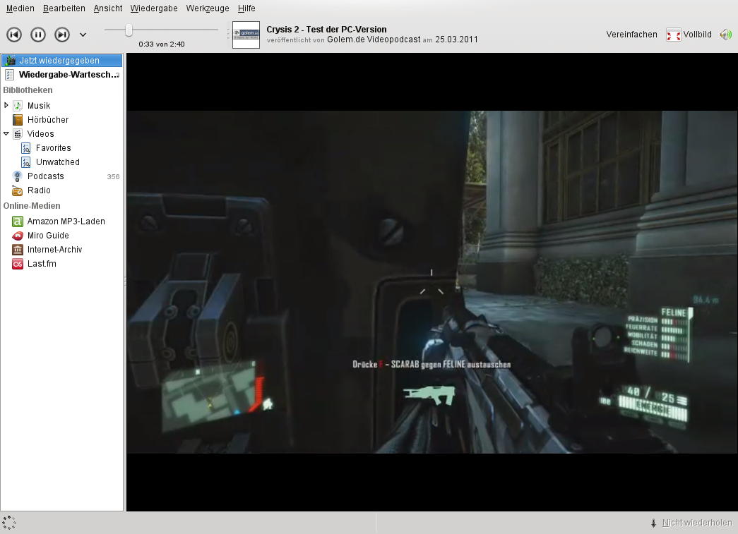 Die Wiedergabe unseres Podcasts des Crysis-2-Tests