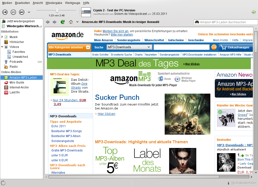 Der Amazon MP3 Store ist in Banshee intergriert. Die Anzeige erfolgt durch Webkit.