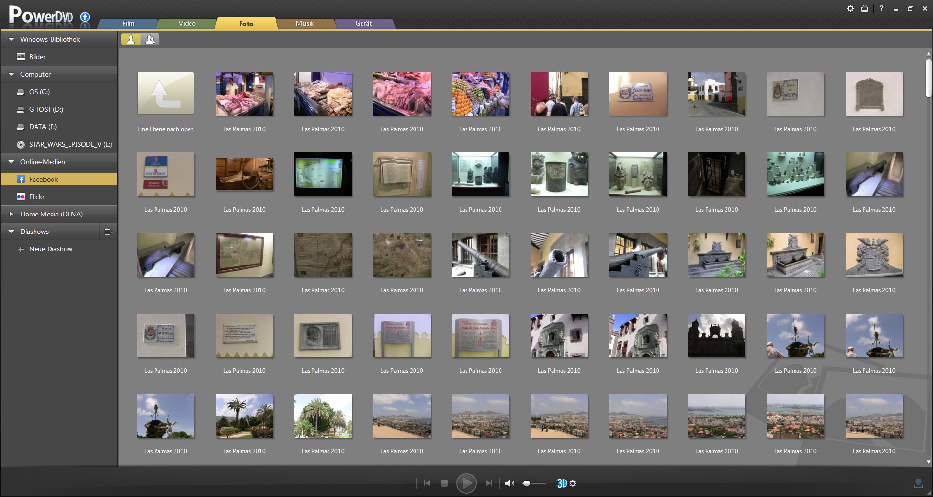 PowerDVD 11 - kann auch Bilder aus Facebook darstellen. (Bild: Cyberlink)