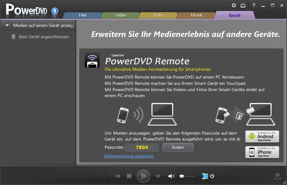 PowerDVD 11 - mit Anbindung an die iOS- und Android-App PowerDVD Remote (Bild: Cyberlink)