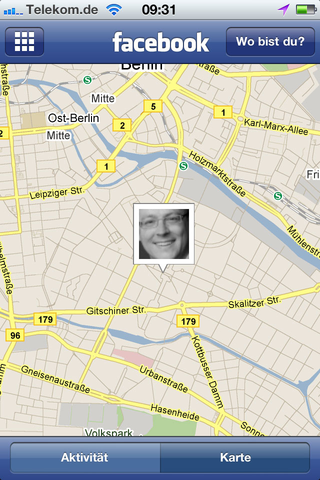 Die Facebook-App bietet nun auch eine Kartenansicht bei der Orte-Funktion. (Screenshot: Golem.de)