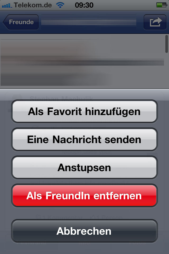 Die Facebook-App erlaubt nun das Entfernen von Kontakten von der Freundesliste. (Screenshot: Golem.de)