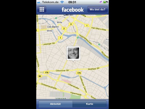 Die Facebook-App bietet nun auch eine Kartenansicht bei der Orte-Funktion. (Screenshot: Golem.de)