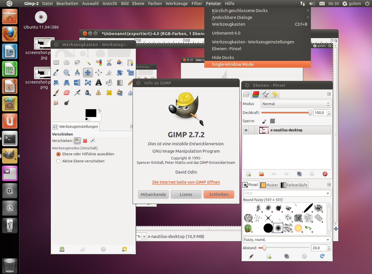Der Ein-Fenster-Modus ist mittlerweile weitgehend funktional, und kann über einen Menüeintrag ...
