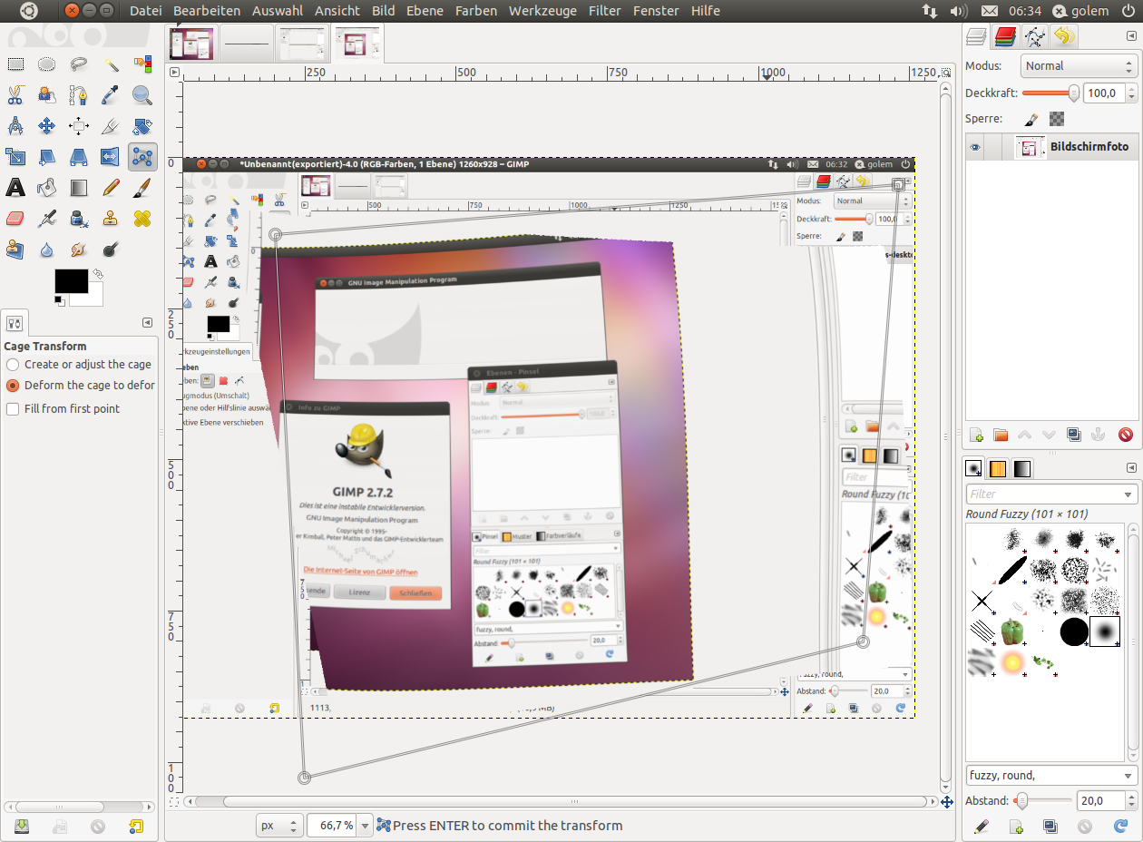 In Gimp 2.7.2 wurde ein Käfig-Verzerrwerkzeug hinzugefügt.