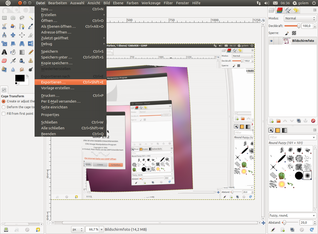In Gimp 2.8 müssen Bilder in ein anders Format exportiert und können nicht mehr so gespeichert werden.