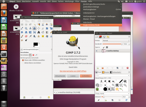 Der Ein-Fenster-Modus ist mittlerweile weitgehend funktional, und kann &uuml;ber einen Men&uuml;eintrag ...