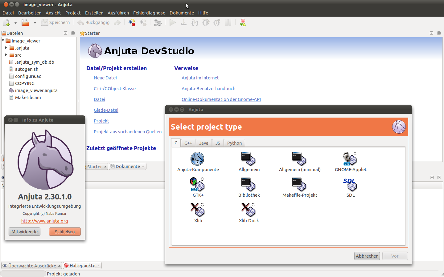 Die Entwicklungsumgebung Anjuta