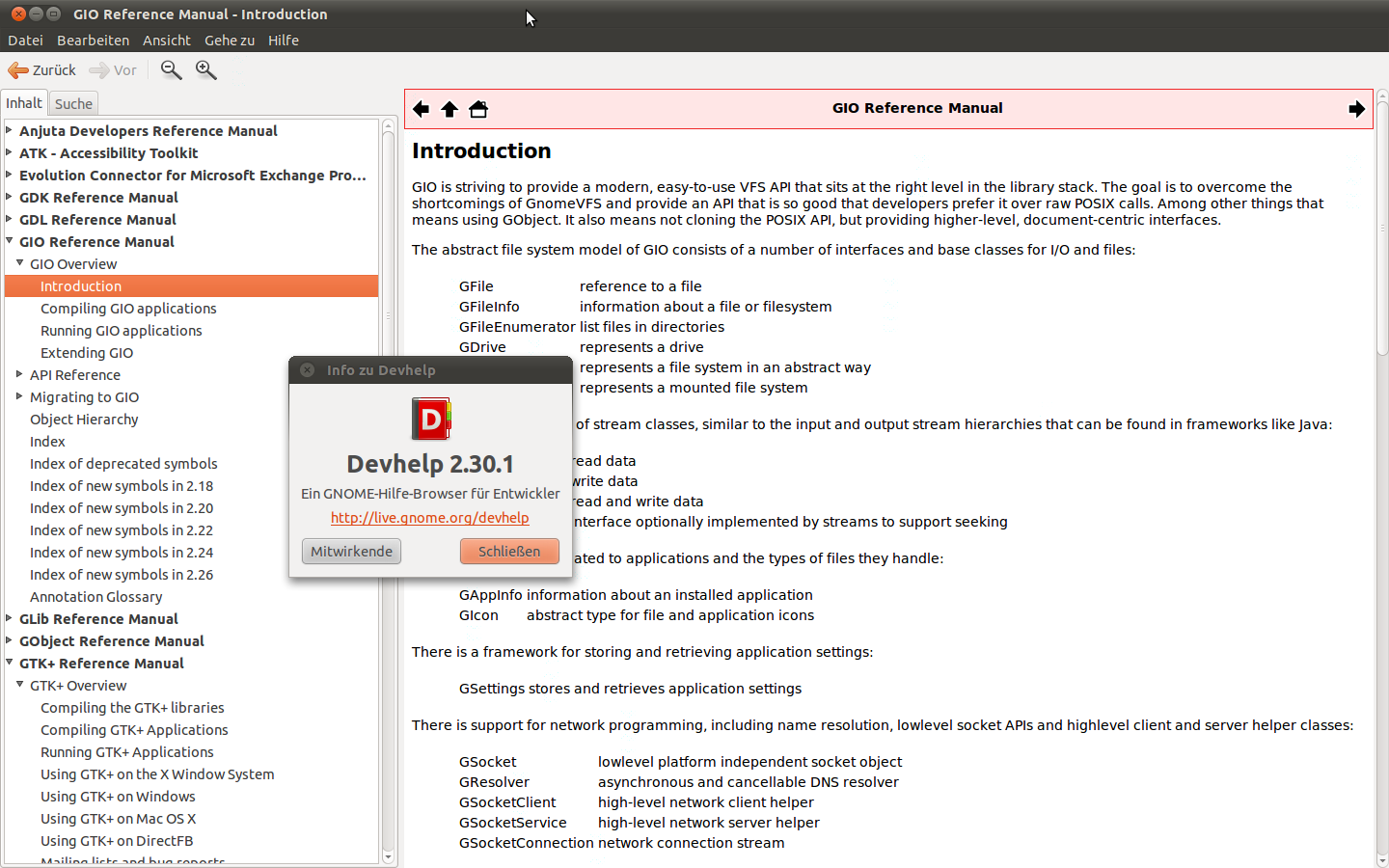 Die API-Referenz Devhelper