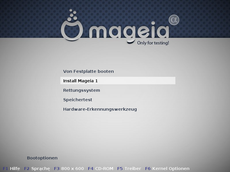 Bootbildschirm der Installations-CD