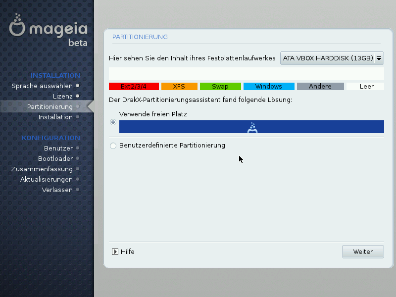 Das Partitionierungswerkzeug der Installation