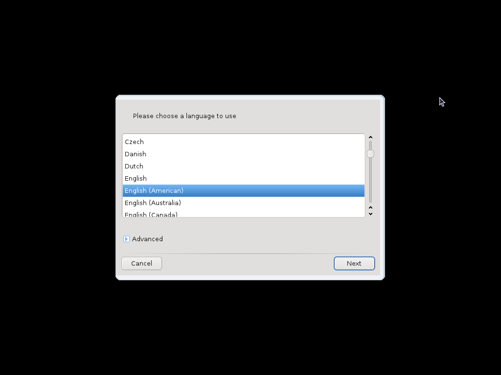 Die Sprachauswahl der Installation