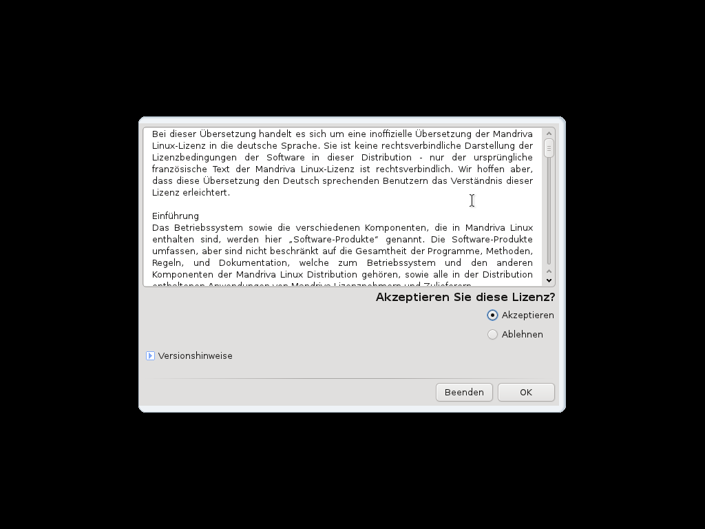 Die Lizenz für Mandriva 2011