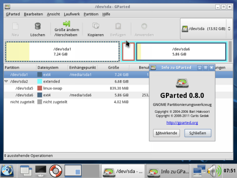 Das Partitionierungstool GParted 0.8.0