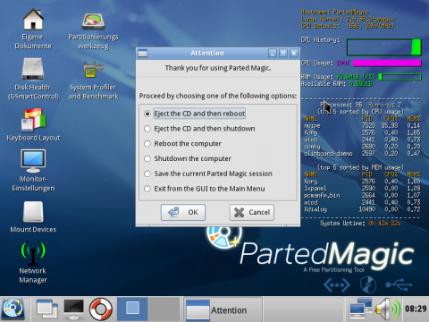 Das Abmeldefenster bietet mehrere Optionen.