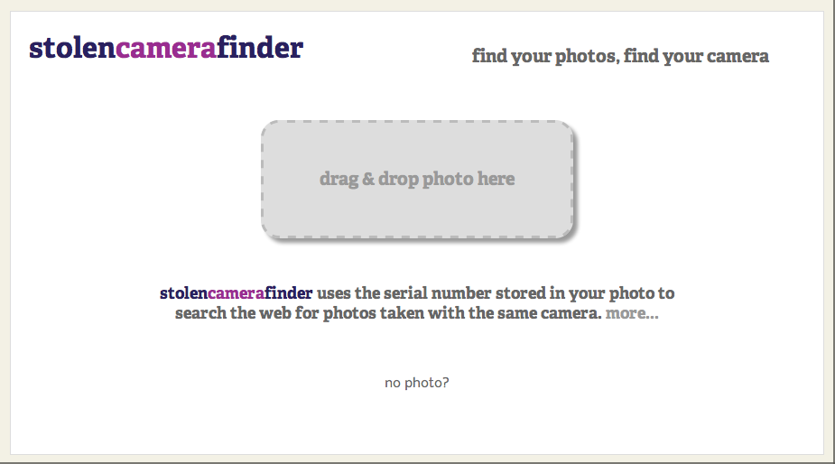 stolencamerafinder.com - Bildupload-Funktion