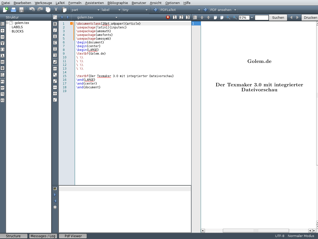 Texmaker mit eingebautem Vorschaufenster