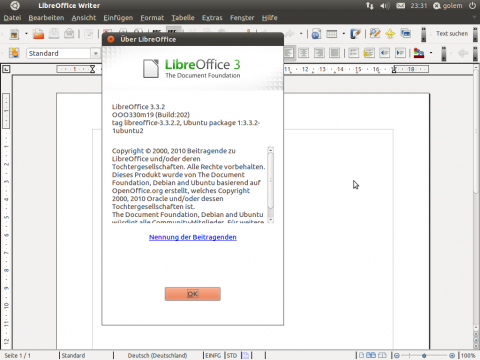 Libreoffice ist in Version 3.3.2 enthalten.