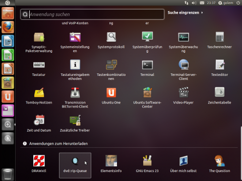 Neben installierten Anwendungen zeigt Unity auch weitere Software, die heruntergeladen und installiert werden kann.