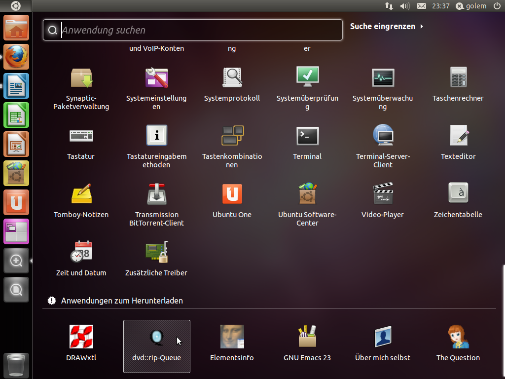 Neben installierten Anwendungen zeigt Unity auch weitere Software, die heruntergeladen und installiert werden kann.